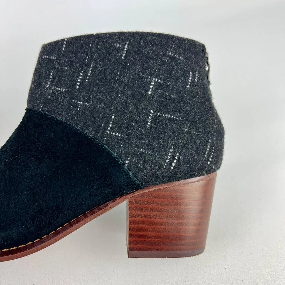 Toms Womens Leila Ankle Boot Black Suede Dotted Wool Back Zip Tassel size 8
